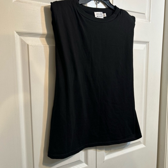 Hello Molly Tee Size 10 Black Cotton Poly Sleeveless T Shirt Top w/Shoulder Pads - Picture 2 of 9